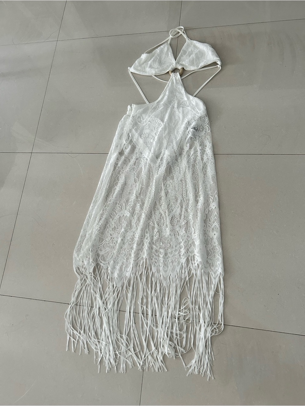 White Lace Cutout Fringe Midi Dress New without tags - Picture 6 of 9